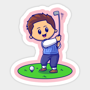 Cute Man Playing Golf Cartoon Sticker